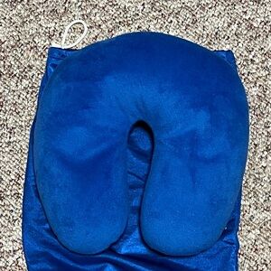 Blue Travel Neck Pillow with Storage Pouch Soft Plush